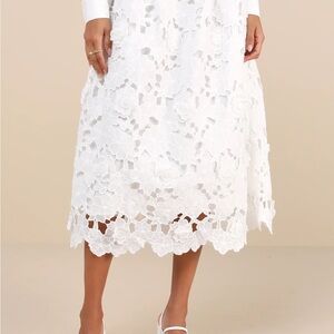 Lulu's White Floral Lace Midi Skirt